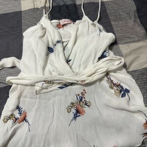 Y2K White Floral Wrap top